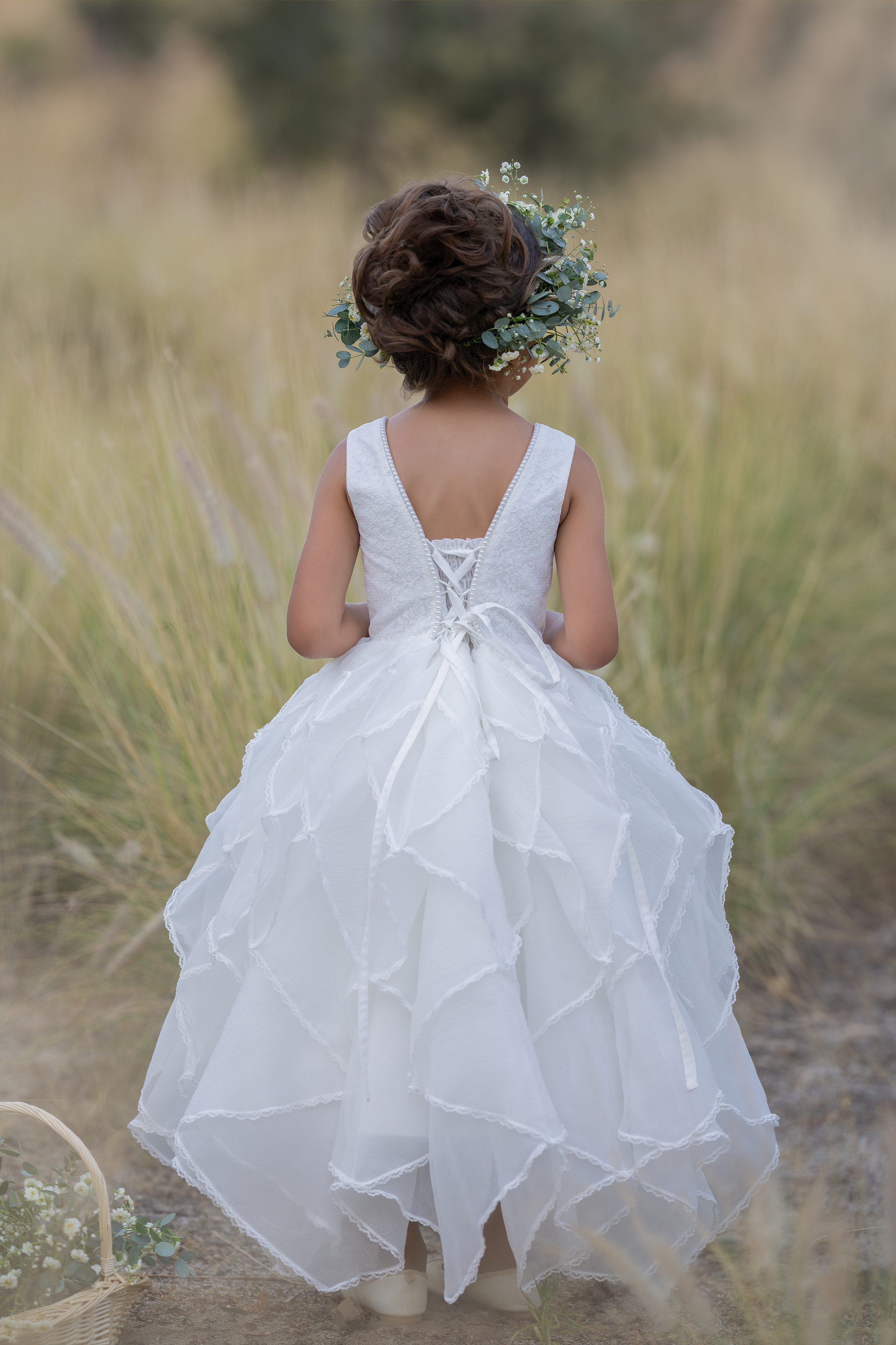 white, gown, dollcake,wedding,dress, flowergirl, back view