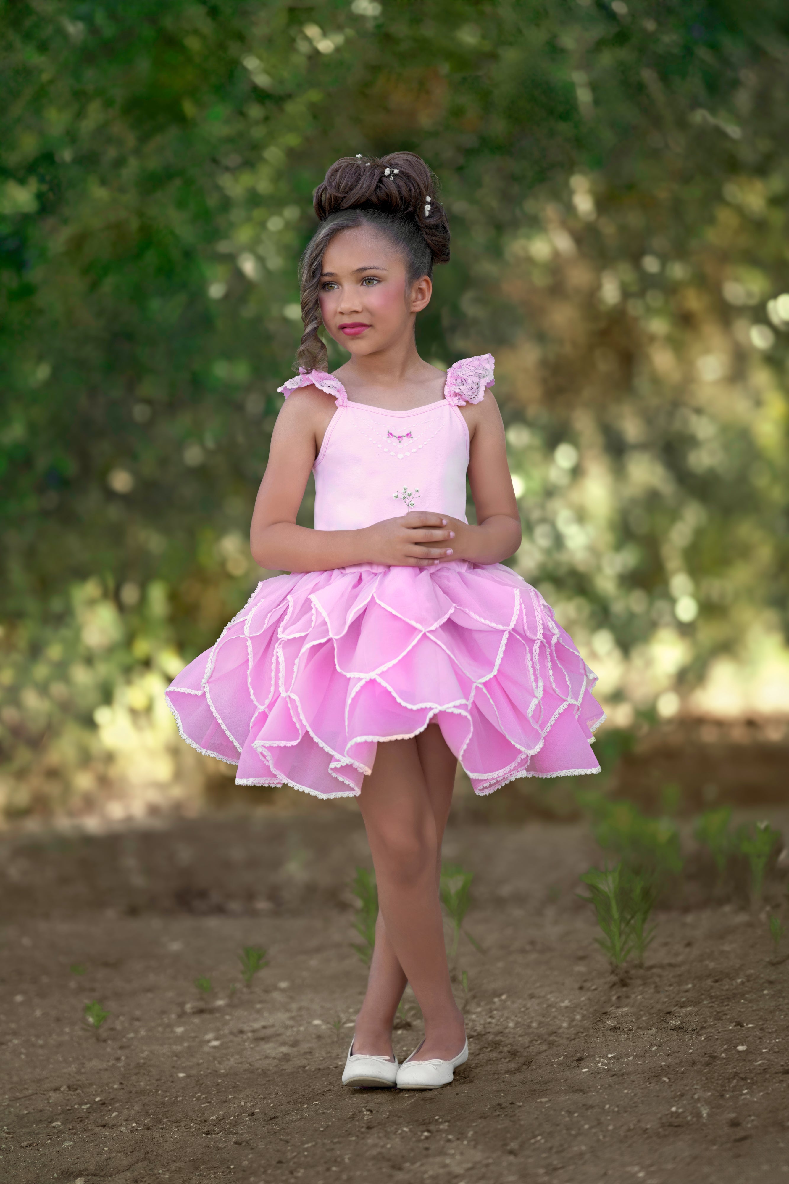 Honeycomb Tiered Dress (Pink)